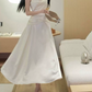 Alluring Spaghetti Straps Prom Dress White Satin A-Line Evening Dress C9694