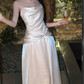 Alluring Spaghetti Straps Prom Dress White Satin A-Line Evening Dress C9694