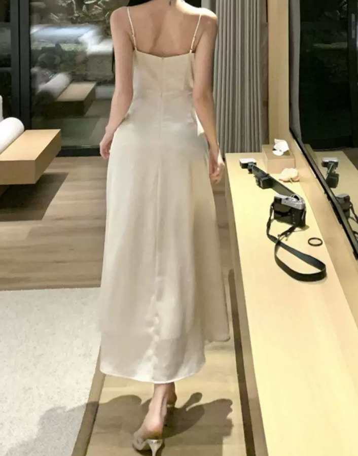 Alluring Spaghetti Straps Prom Dress White Satin A-Line Evening Dress C9694