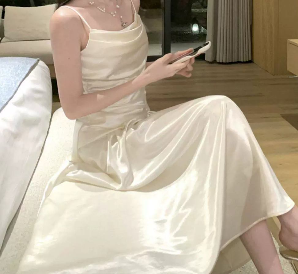 Alluring Spaghetti Straps Prom Dress White Satin A-Line Evening Dress C9694