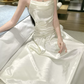 Alluring Spaghetti Straps Prom Dress White Satin A-Line Evening Dress C9694