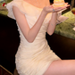 Modern One Shoulder Mini Dress White Ruffles Short Dress C9695