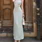 Lustrous Spaghetti Straps Prom Dress Blue Satin Sequins A-Line Evening Dress C9696