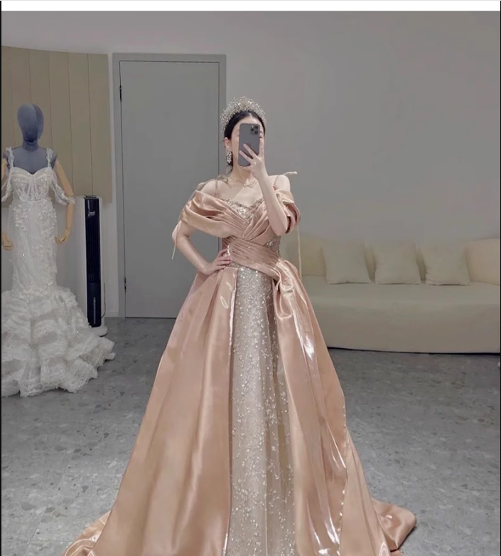 Simple Ball Gown Off The Shoulder Satin Long Prom Dresses C96