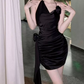 Chic Halter Neck Black Mini Dress Backless Sheath Short Dress C9700