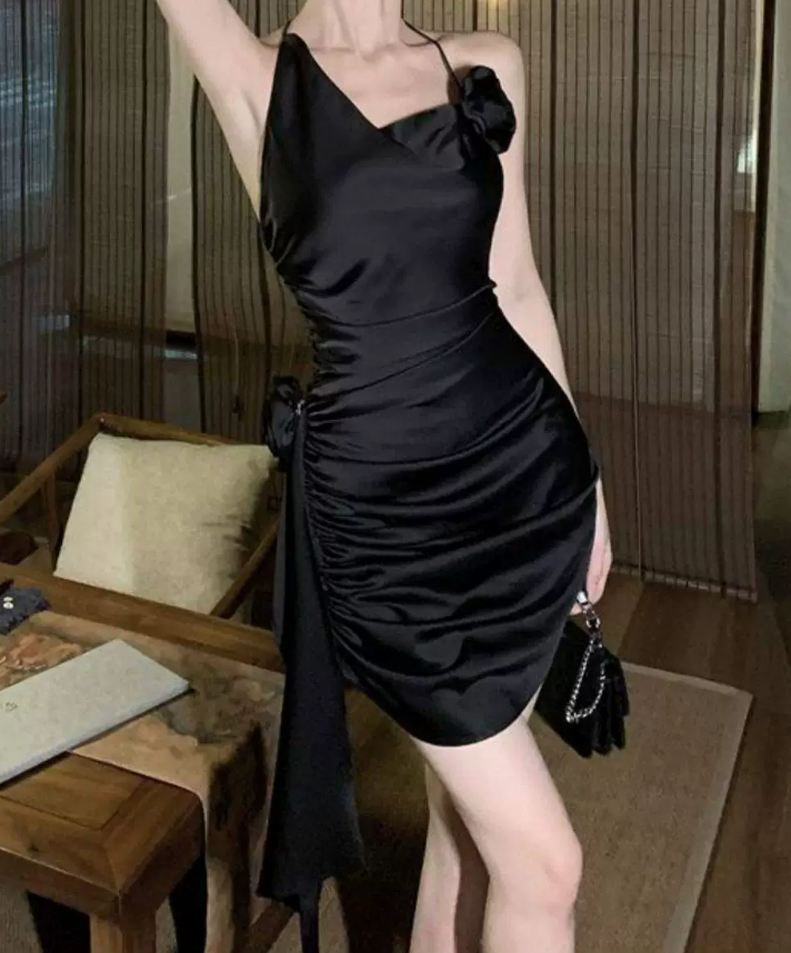 Chic Halter Neck Black Mini Dress Backless Sheath Short Dress C9700