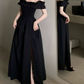 Glam Off-Shoulder Ruffles Prom Dress Black Slit A-Line Evening Dress C9701