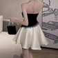 Classical Black & White Halter Homecoming Dress Lace Satin A-Line Party Dress C9702