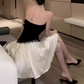 Classical Black & White Halter Homecoming Dress Lace Satin A-Line Party Dress C9702