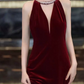 Vintage Halter Neck Red Prom Dress Velvet Beaded Mermaid Evening Dress C9703