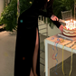 Retro Off-Shoulder Black Prom Dress Long Sleeve Slit Mermaid Evening Dress C9704