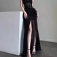 Sleek Spaghetti Straps Maxi Dress Black Slit Mermaid Long Dress C9706