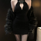 Sexy Halter Neck Black Mini Dress Beaded Sheath Short Dress C9707