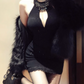 Sexy Halter Neck Black Mini Dress Beaded Sheath Short Dress C9707