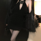 Sexy Halter Neck Black Mini Dress Beaded Sheath Short Dress C9707