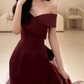 Vintage Off-Shoulder Prom Dress Red Tulle Train Mermaid Evening Dress C9709