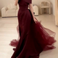 Vintage Off-Shoulder Prom Dress Red Tulle Train Mermaid Evening Dress C9709