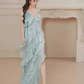 Simple A Line Spaghetti Straps Sleeveless Slit Chiffon Prom Dress C970