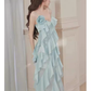 Simple A Line Spaghetti Straps Sleeveless Slit Chiffon Prom Dress C970