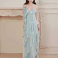 Simple A Line Spaghetti Straps Sleeveless Slit Chiffon Prom Dress C970