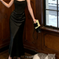 Classical Spaghetti Straps Prom Dress Black Draped Mermaid Evening Dress C9711