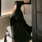 Sleek Off-Shoulder Prom Dress Black Ruffles A-Line Evening Dress C9712