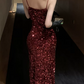 Shiny Spaghetti Straps Homecoming Dress Red Sequins Sheath Party Dress C9713