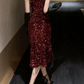 Shiny Spaghetti Straps Homecoming Dress Red Sequins Sheath Party Dress C9713