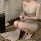 Mini robe de soirée en satin, sans bretelles, sans manches, ligne a, simple, C899