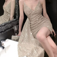 Mini robe de soirée en satin, sans bretelles, sans manches, ligne a, simple, C899