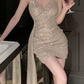 Mini robe de soirée en satin, sans bretelles, sans manches, ligne a, simple, C899