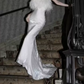 Glam Strapless White Prom Dress Feather Mermaid Evening Dress C9715