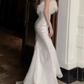 Glam Strapless White Prom Dress Feather Mermaid Evening Dress C9715