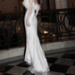 Glam Strapless White Prom Dress Feather Mermaid Evening Dress C9715