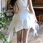Unique One Shoulder Mini Dress White Ruffled A-Line Short Dress C9716