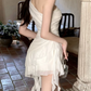 Unique One Shoulder Mini Dress White Ruffled A-Line Short Dress C9716