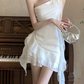 Unique One Shoulder Mini Dress White Ruffled A-Line Short Dress C9716