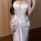 Robe de bal de princesse bustier à volants en satin long, robe de soirée C8117