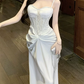 Robe de bal de princesse bustier à volants en satin long, robe de soirée C8117