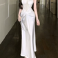 Robe de bal de princesse bustier à volants en satin long, robe de soirée C8117
