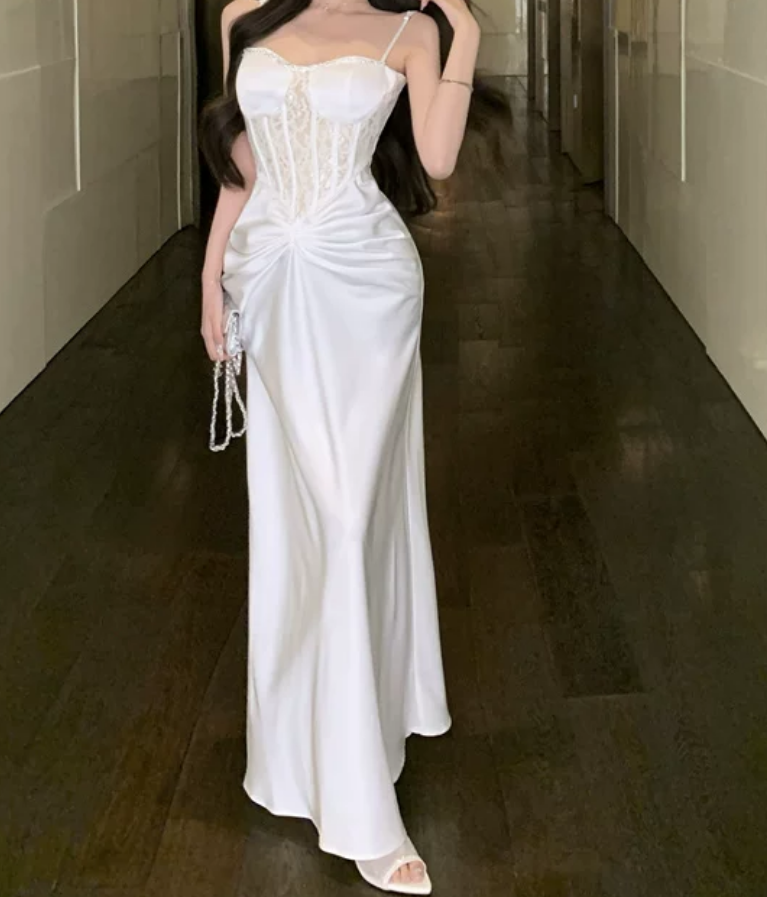 Robe de bal de princesse bustier à volants en satin long, robe de soirée C8117