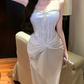 Robe de bal de princesse bustier à volants en satin long, robe de soirée C8117