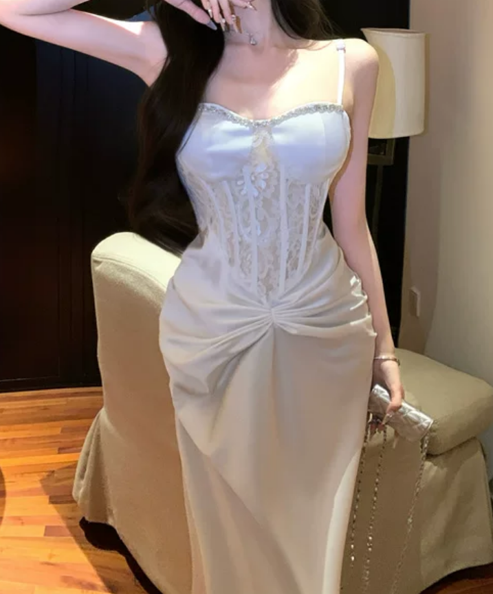 Robe de bal de princesse bustier à volants en satin long, robe de soirée C8117