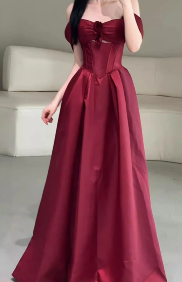 Charming Off-Shoulder Prom Dress Red A-Line Evening Dress C9718