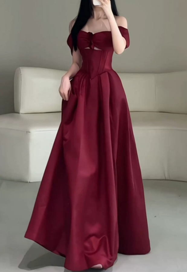 Charming Off-Shoulder Prom Dress Red A-Line Evening Dress C9718
