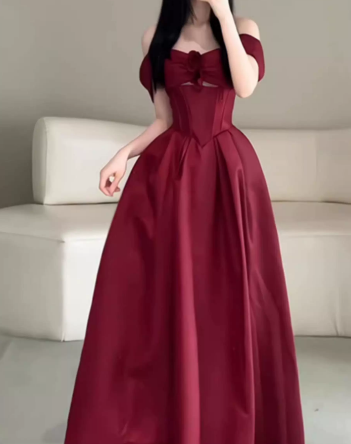 Charming Off-Shoulder Prom Dress Red A-Line Evening Dress C9718
