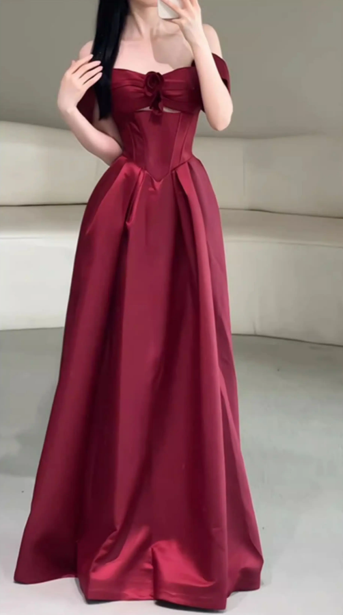 Charming Off-Shoulder Prom Dress Red A-Line Evening Dress C9718