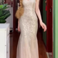 Glittering V Neck Champagne Prom Dress Sequins Mermaid Evening Dress C9721