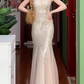 Glittering V Neck Champagne Prom Dress Sequins Mermaid Evening Dress C9721