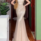 Glittering V Neck Champagne Prom Dress Sequins Mermaid Evening Dress C9721